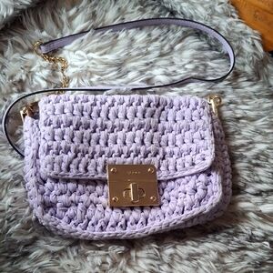 Aldo Lilac Crochet Crossbody Bag with Gold Accents